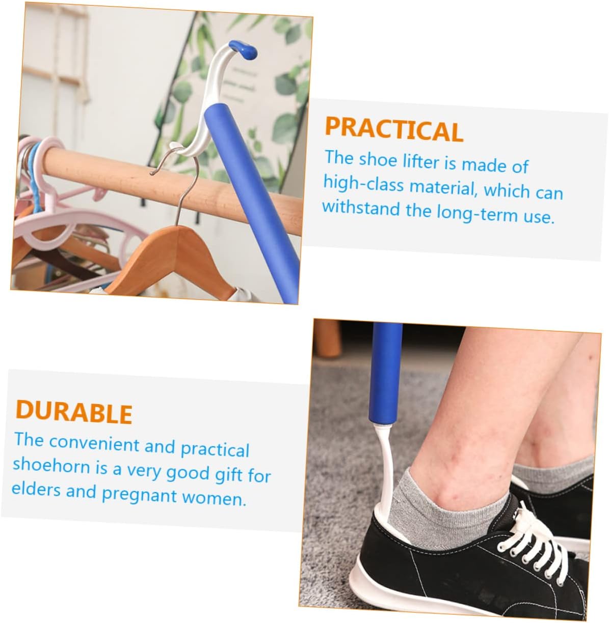 Didiseaon 2pcs Dressing Aid Stick Shoehorn Long Handle Shoe Horn for Elderly Shoe Stretcher Lightweight Portable Assistive Device for Disabled Seniors