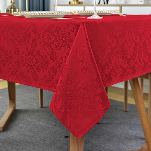 SASTYBALE Christmas Red Square Jacquard Tablecloth, Damask