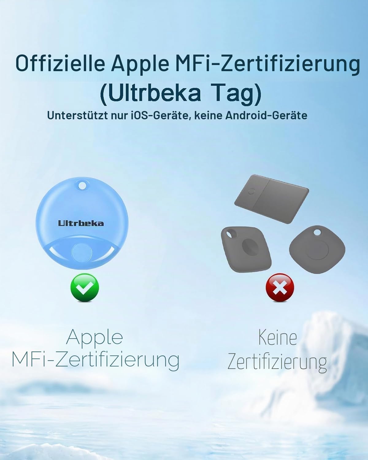 Ultrbeka Air Tracker Tag 4er Pack Bluetooth Finder für iPhone, MFi Zertifiziert, kompatibel mit Apple Find My, IP67 wasserdicht, Schlüsselfinder für Wallet, Gepäck, Schlüsselfinder, Fahrrad