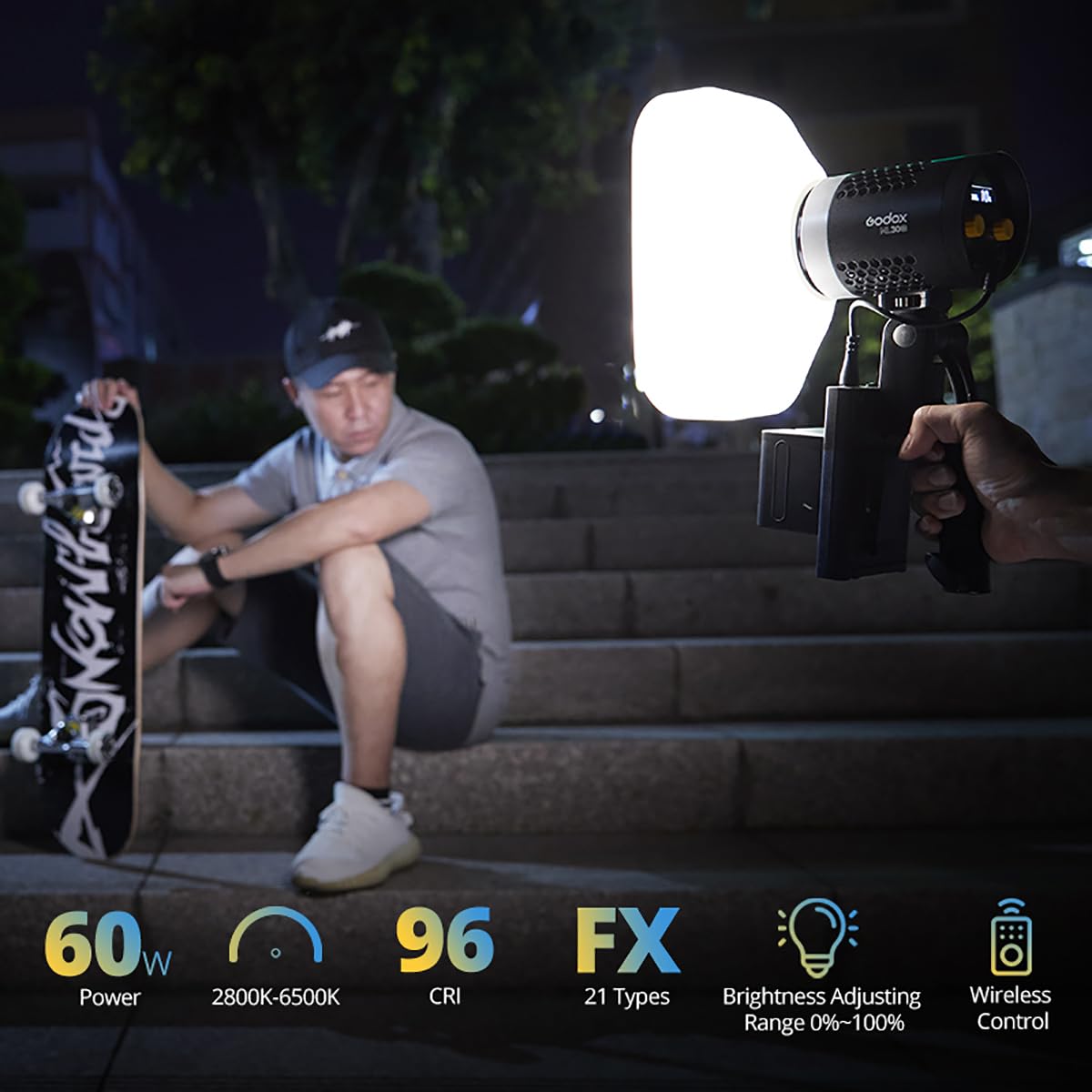 Godox ML30BI 40 W Lumière LED Mode Silencieux przenośna regulacja jasności w ładowaniu litowo-jonowym Avec Power Secteur Externer LED+2 baterie w licie NP970 (prosta lampa ML30BI)