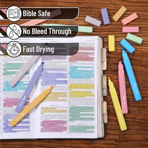 Image of Mr. Pen na aesthetic highlighters, 8 pcs, chisel tip, mixed colors, bible markings without bleeding