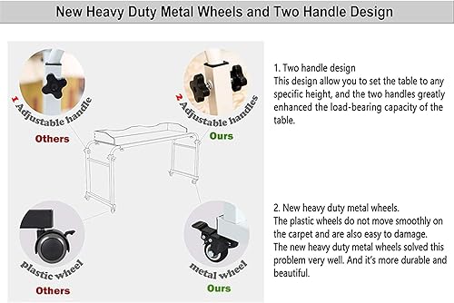 Vista 6 de UNICOO Mesa ajustable para colocar sobre la cama, mesa de cama con ruedas, mesa médica sobre la cama con ruedas de altura ajustable, escritorio