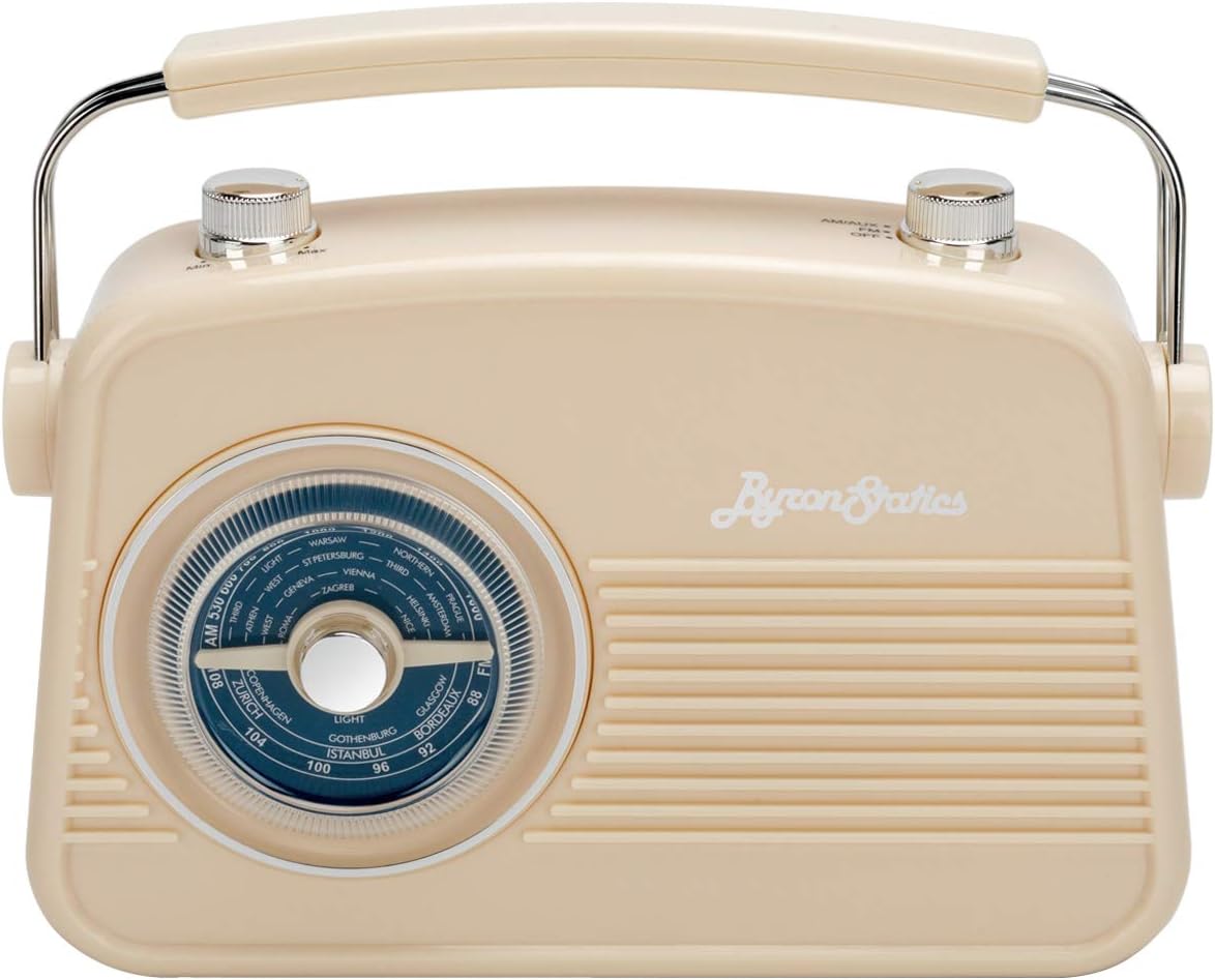 Byron Statics Radios Portable Am FM Analog Large Rotary Dial Swivel Good Sensitivity and Audio External Metal Antenna Knob Switch Removable Power Plug or 1.5V AA Battery with Headphones Plug Black: Electronics