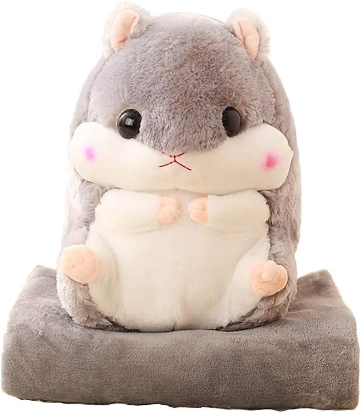 Plush Hamster Stuffed Animal Toys Hamster Throw Pillow with Blanket 19.7 Inches Grey