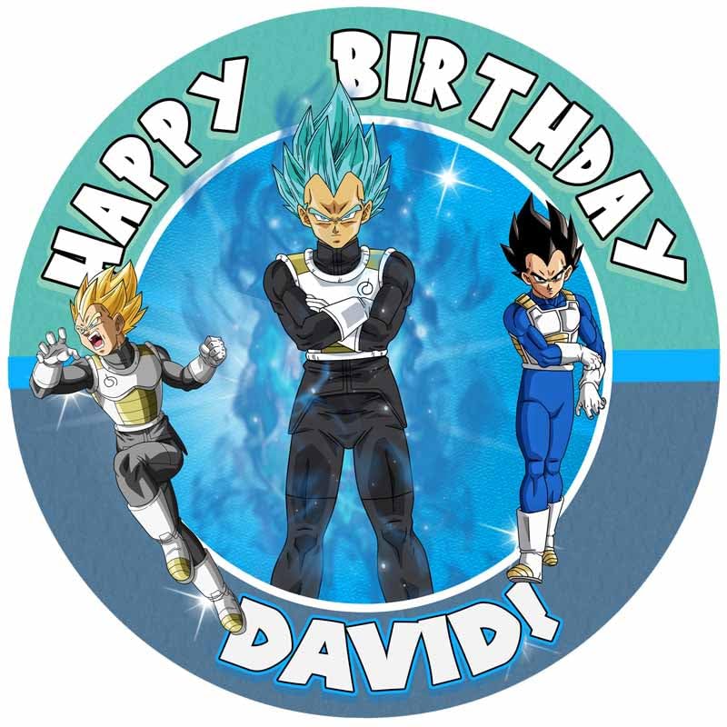 7.5 Inch Edible Cake Topper – Dragon Fighter Z Vegeta Themed Birthday Party Collection of Edible Cake Decorations round