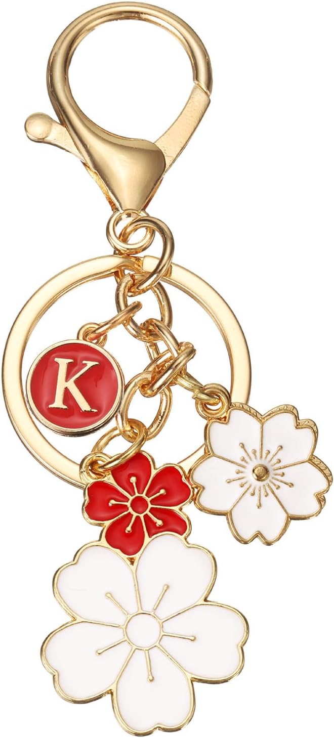 PATIKIL Initial Keychain, Flower Charm Letter Key Chain Cute Cherry Blossom Letter Keyring