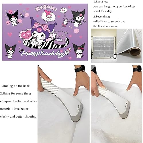 Miniatura 6 de Decoraciones de cumpleaños de fondo kawaii, pancarta de feliz cumpleaños Kawaii para niños, suministros de fiesta de cumpleaños (5 x 3 pies)