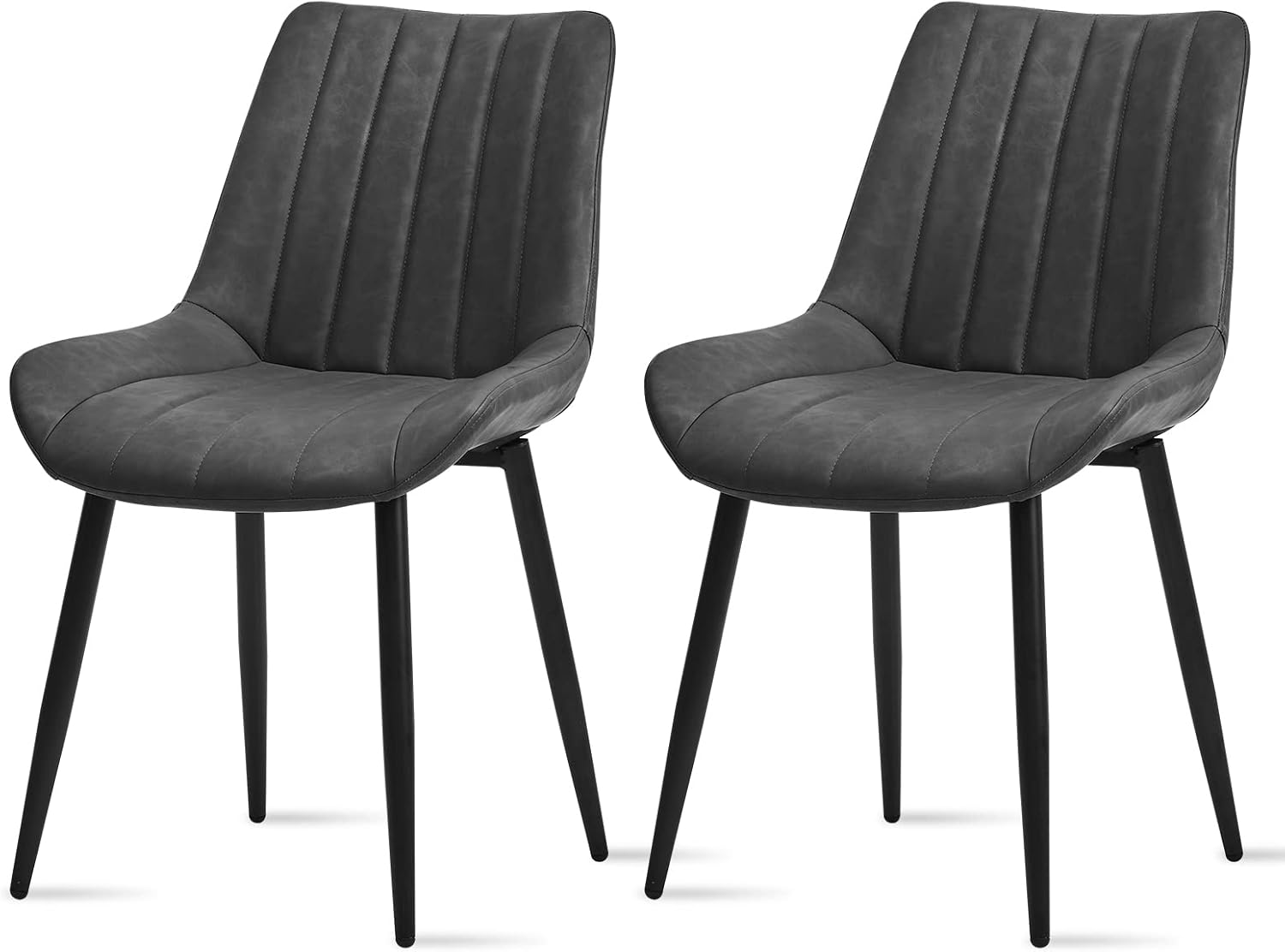 OFCASA Dining Chairs Set of 2 Grey Faux Leather Thick Padded Kitchen