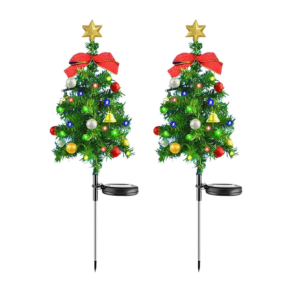 CTRLZS 2PCS Solar Christmas Tree Lights Outdoor Waterproof Solar Lights Xmas Tree Stake Lights Christmas Decorations