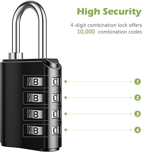 Miniatura 10 de KeeKit Cerradura de combinación, candado de combinación de 4 dígitos con llaves, cerradura de puerta impermeable reajustable para casillero,