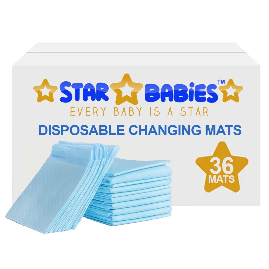 Star Babies Disposable Changing Pads/mat (45 x 60cm (36 Count), Extra Large Underpads waterProof for Incontinence, Heavy Absorb Chucks Pads for Kids, Babies Pack of 36-Blue