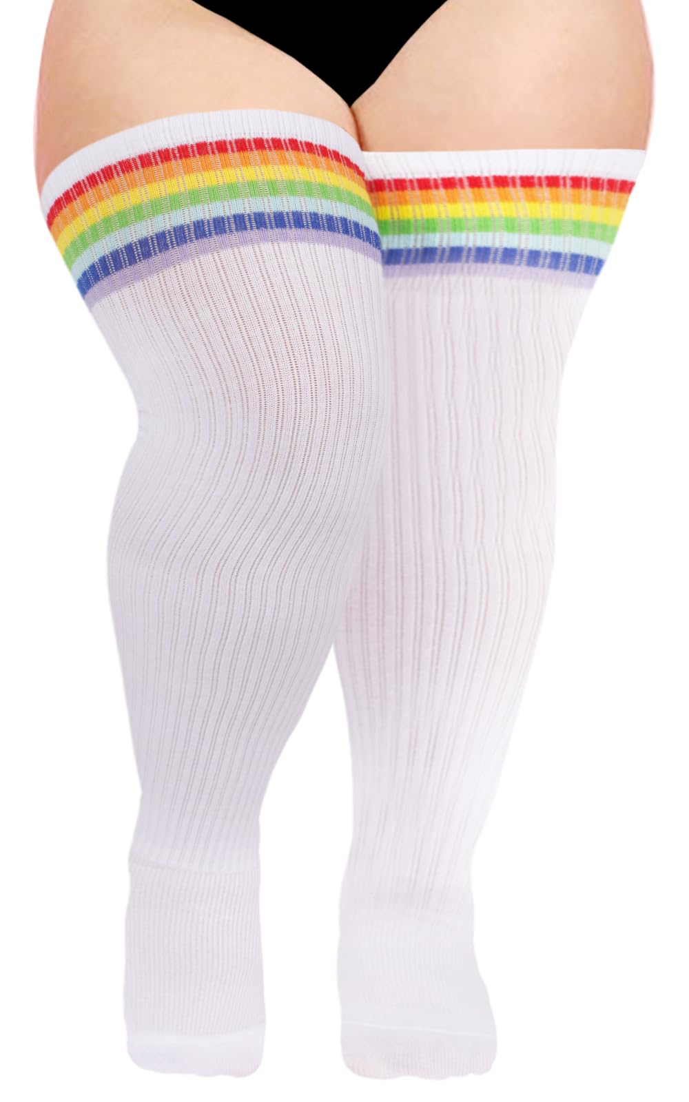 Moon Wood Plus Size Thigh High Socks for Thick Thighs- Womens Knit Cotton Extra Long Over the Knee