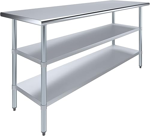 Mesa de trabajo de acero inoxidable con 2 estantes  Mesa de utilidad de metal  Mesa de utilidad NSF comercial y residencial (mesa de acero