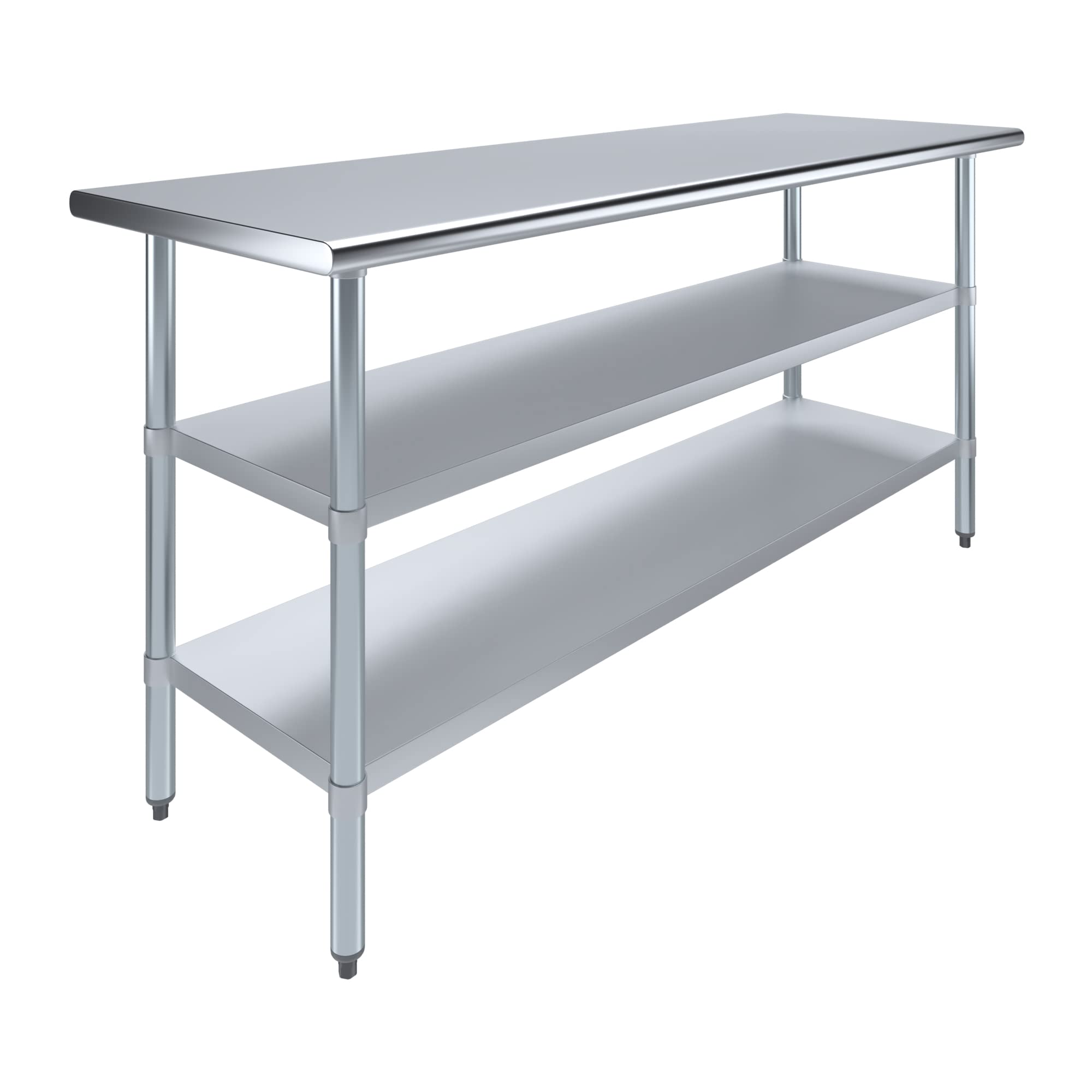 Stainless Steel Work Table with Two Adjustable Undershelves | NSF Certified 24" x 72" Commercial Prep Table | Stainless Steel Work Table with Second