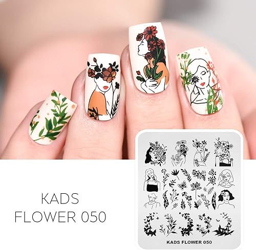 Miniatura 6 de KADS 5pcs Nail Stamp Placas Set Uñas Arte Estampado Placa Hojas Flores Animal Nail Plate Plantilla Imagen Placa