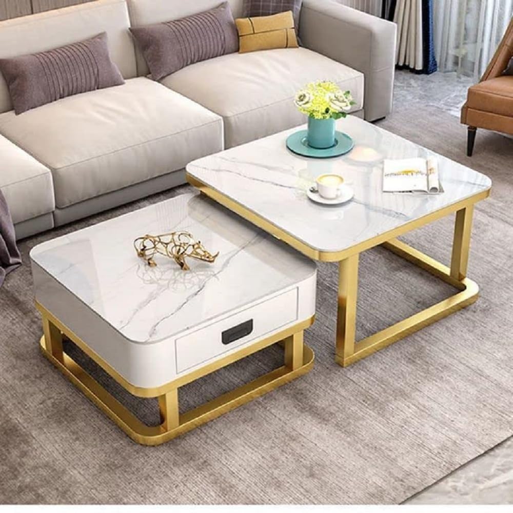 Vemptico Stacking Set of 2 Metal Frame Coffee Table End Table Center Table for Living Room Bedroom (Gold-White) (B0DGQ857ZT) Amazon Price History, Amazon Price Tracker