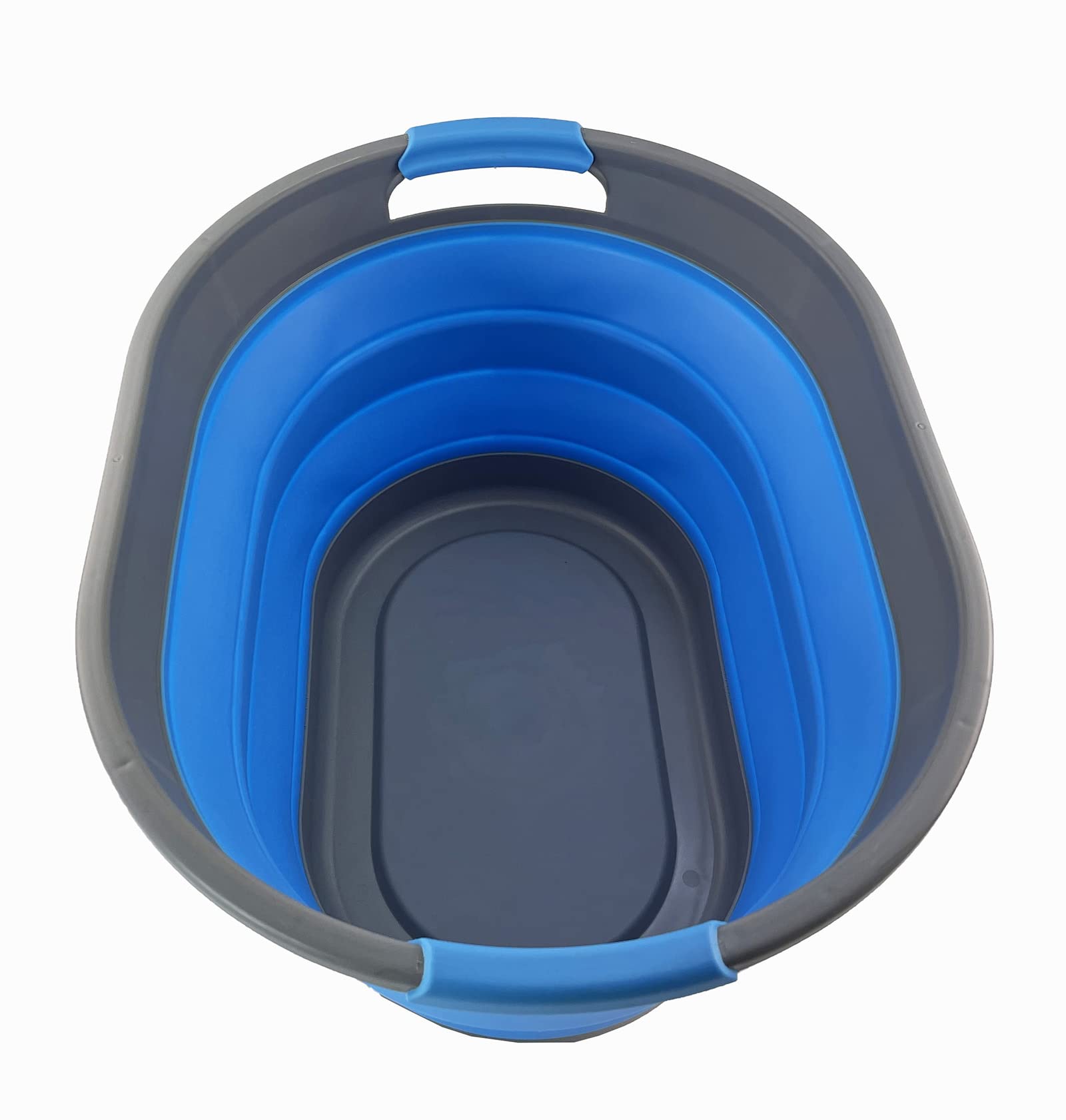 Sammart Grey/Caroline Blue 28L Oval Collapsible Plastic Laundry Basket - Foldable Pop Up Storage Container/Organizer - Portable Washing Tub - Space Saving Hamper/Basket ()