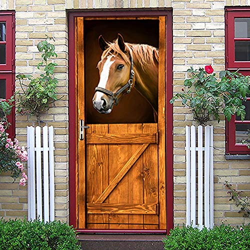 Kacolor 3D Stairs Art Door Sticker For Bedroom Livingroom Bathroom, 2Pcs Wall Decal Self-Adhesive Waterproof Removable Door Murals Wallpaper Home Decoration 30.3“X78.7", Horse #TOP2