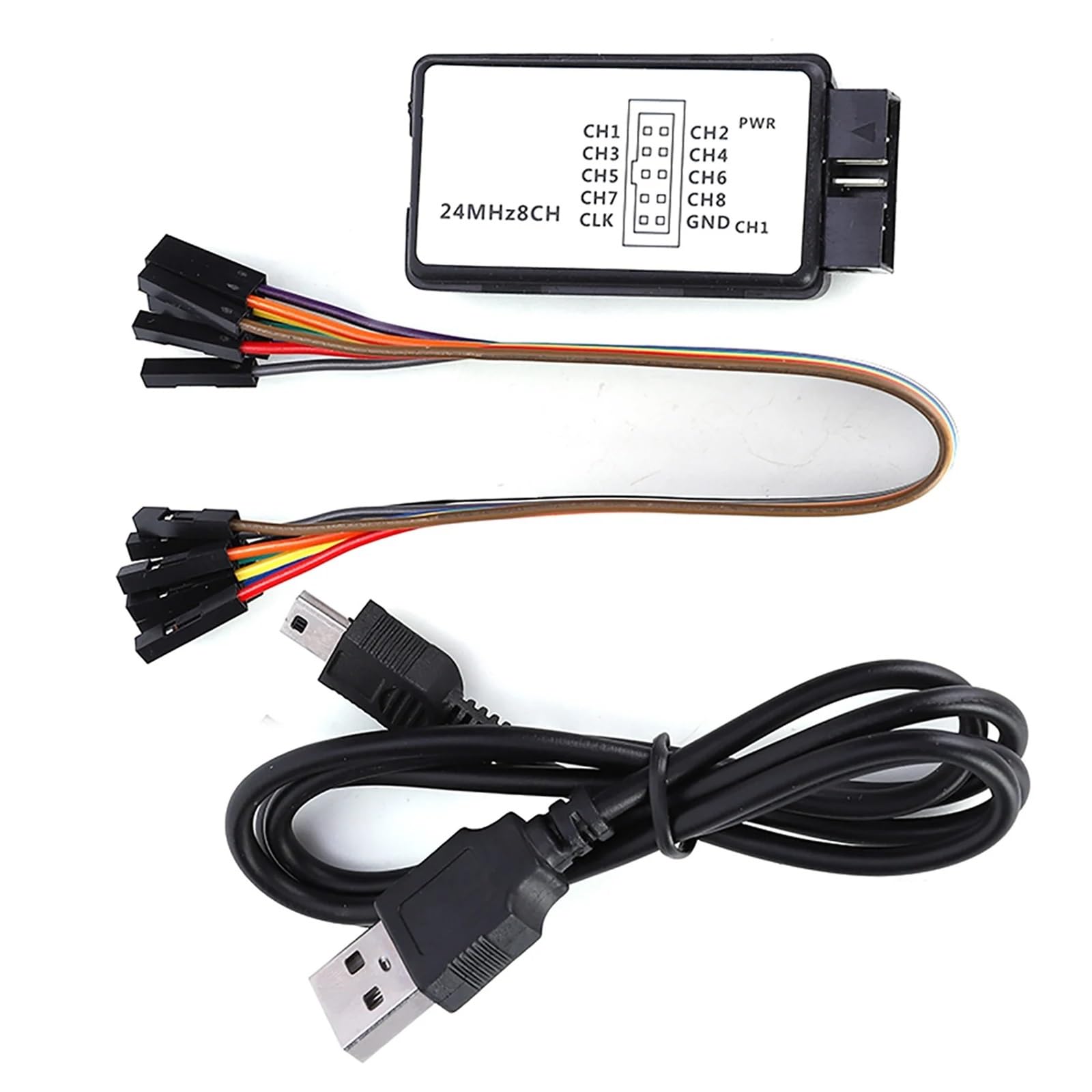 Analizador lógico portátil LA1002 de 24 M, minidispositivo USB de 5 MHz y 8 canales con cables.