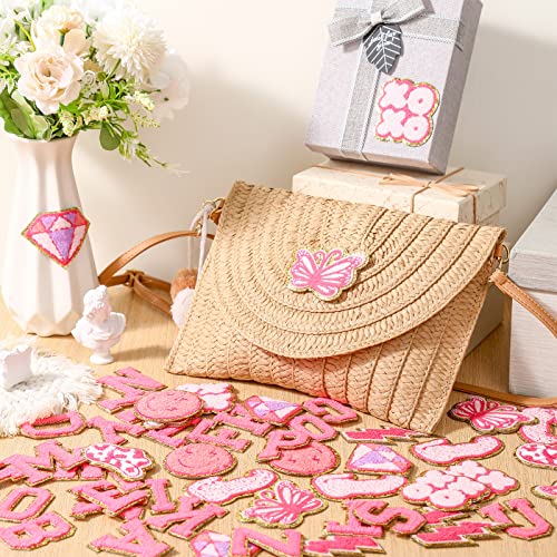 Geosar 54 Pcs Self Adhesive Chenille Letters Patches Glitter Rainbow Preppy Cute Sew Patches Christmas Letter Craft for DIY Clothing Backpack Bag(2.17 Inch,Rose Red Letter) - Thumbnail 7