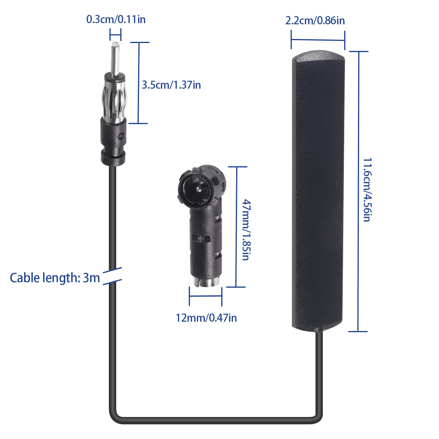 ANTENNA AEREA RADIO coassiale auto AM FM DAB 30 cm cavo adattatore DIN