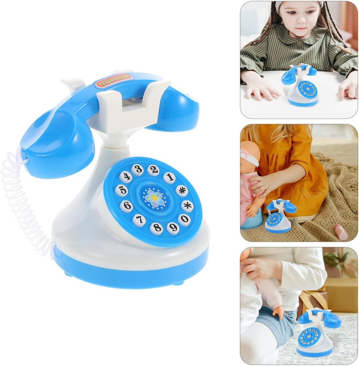UPKOCH Retro Phone Toy - Classical Pretend Play Telephone with Interactive Dial for Kids 3+ | Blue Plastic Role Play Prop for Preschool Learning & Travel (4.13in)