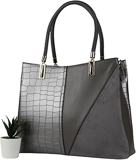 حقيبة يد وكتف جلد ايطالي حجم كبير - رمادي