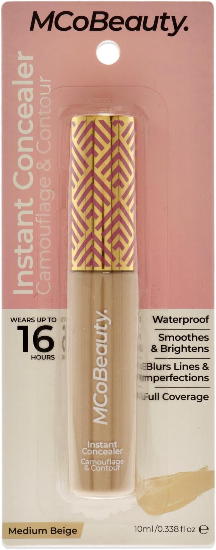 MCoBeauty Instant Camouflage And Contour Concealer, Creamy, Full Coverage, Waterproof, Long-Wear, Medium Beige, 0.3 Oz