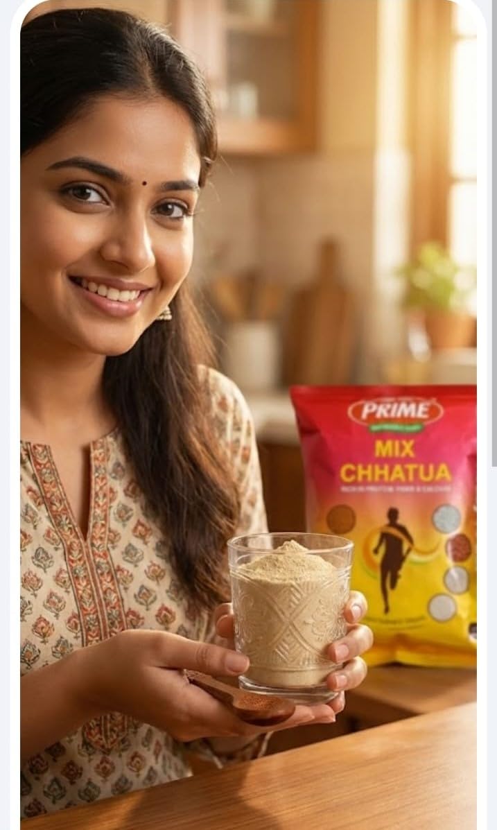 SAI SUNAINA Prime Mix chatua sattu powder 1kg (2*500g) ready to eat breakfast Healthy Multigrain Porridge Powder | Multigrain Grain Sattu Powder Odissa Famous Chatua| 100% Natural ingrediants nutrition l famous chatua mix | Sattu Drink Powder (1kg)-image-5