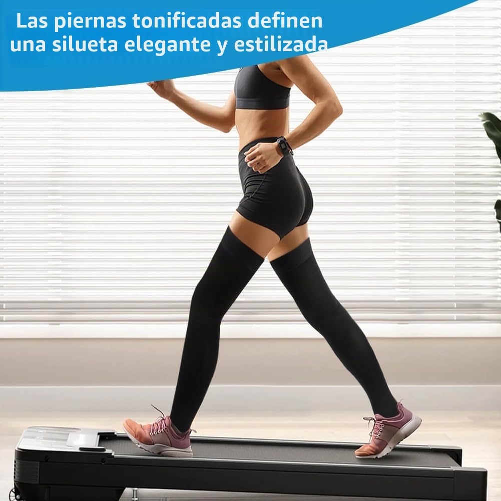 Medias de Compresión mujer hombre, Hasta el Muslo 23-32 mmHg, Soporte Graduado Médicas de Compresión de Punta Cerrada para Varices, Edemas, Vuelos, Deporte
