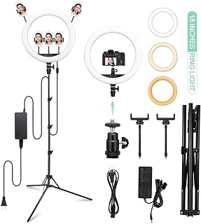 Godox LR150 LED Ring Light with Tripod Stand & Phone Holder, 18 Inch Selfie Ring Light, 3000K-6000K Dimmable LED Circle Light for Make-up Live Streaming Youtube Tik Tok Video Shooting (Black)