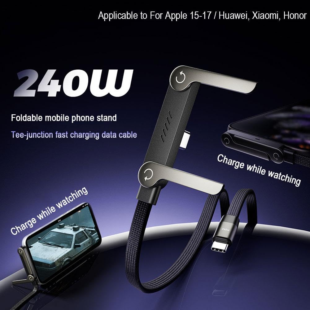 240 W szybkiego ładowania składany uchwyt na telefon komórkowy z kablem przesyłania danych, wielokątny regulowany uchwyt ładujący, kabel USB C, typ C do typu C, wbudowany uchwyt na telefon (C do C)