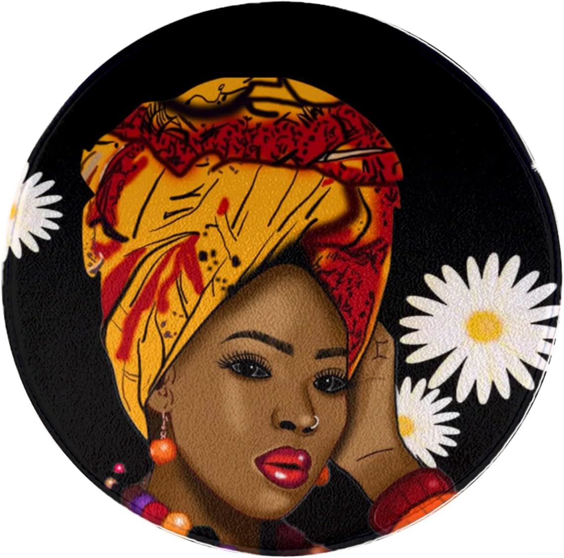 African American Black Women Area Round Carpet Anti-Slip Floor Mat Door Mat Bathroom Carpet Rug Washable Kitchen Living Room Bedroom Indoor Outdoor Large Floor Mat, Diameter 32 inches (80cm)