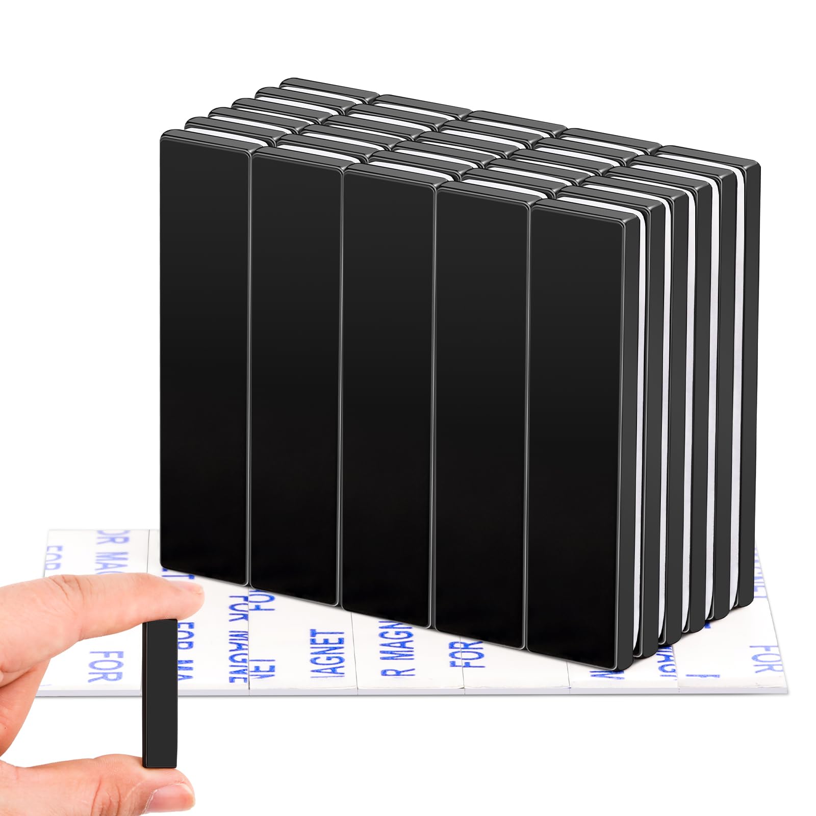 MIKEDE 30 Pcs Waterproof Neodymium Bar-Refrigerator Magnets with Epoxy Coating, Black Magnets with Adhesive for Whiteboard, Kitchen, Crafts, Tools and Science Classroom - 1.57 x 0.39 x 0.12 in
