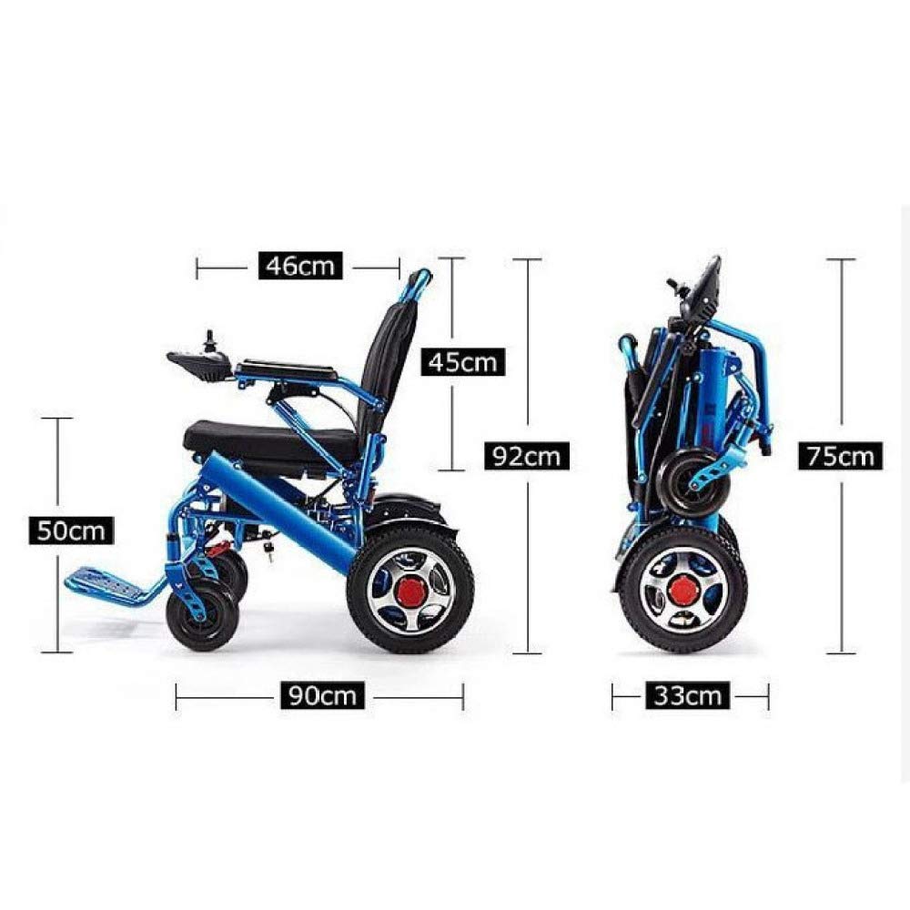 Silla de Ruedas Plegable portátil, Silla de Ruedas eléctrica, Scooter Plegable portátil Inteligente Automático Anciano Anciano discapacitado Empuje Manual Scooter, Azul