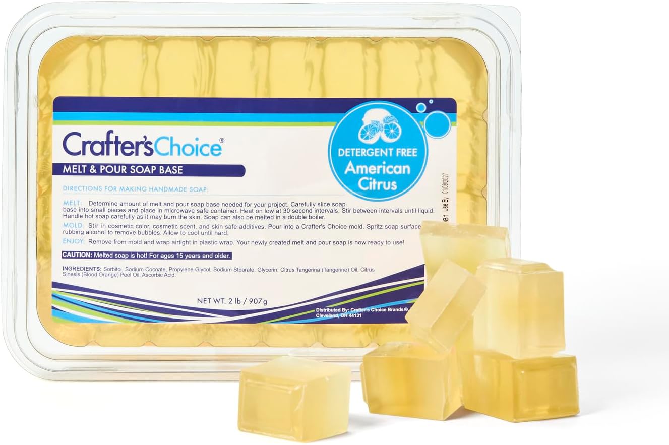 Crafter's Choice Detergent Free Melt and Pour Soap Base for Soap Making and DIY Crafting Projects, SLS/SLES Free, 5LB Block (American Citrus)