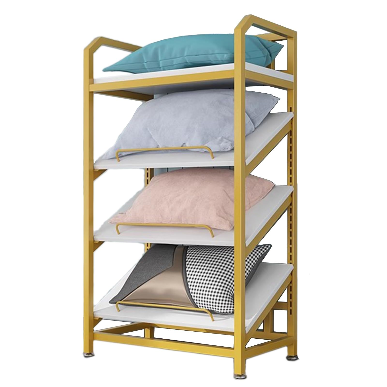 Corbatero Organizador Cinturones Percha Pañuelos Independiente Expositor De Almohadas, Tienda Al Por Menor Hotel Soporte Organizador De Cojines Con Estante Ajustable En Altura, Ahorro De Espacio(Gold)