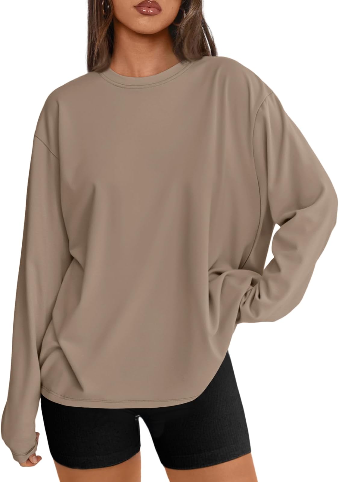 Womens Spring Tops Oversized Long Sleeve T Shirts 2026 Basic Tee Fall Casual Workout Y2K Clothes
