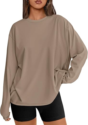 Trendy Queen Womens Oversized Long Sleeve T Shirts 2025 Basic Crewneck Tee...