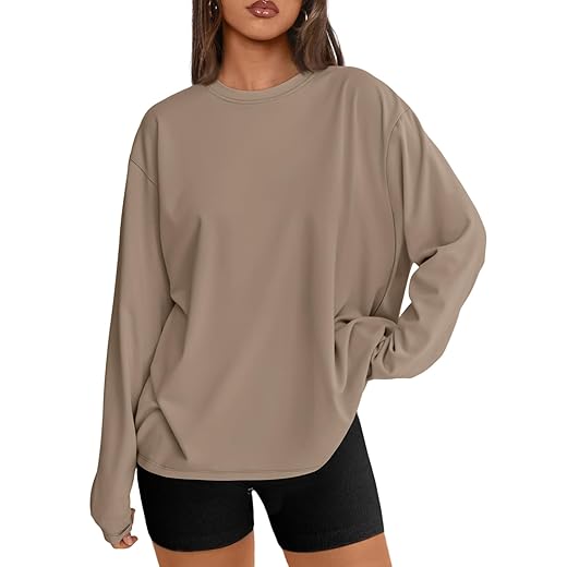Trendy Queen Womens Oversized Long Sleeve T Shirts 2025 Basic Crewneck Tee Fall Tops Casual Workout Y2K Clothes