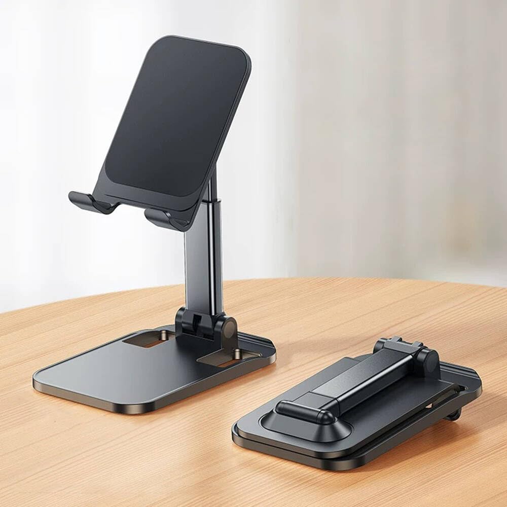 スマホスタンド卓上 携帯電話 タブレットスタンド角度高さ調節可能、デスク用 すまほすたんど 折り畳み式 滑り止め コンパクト 軽量、耐久性、持ち運びやすい、充電簡単(1個ブラック)