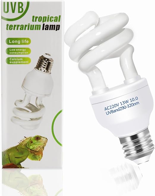 Caldarax 13W Ampoule UVA UVB 10.0 pour Reptiles, E27 Lamp UVB pour Tortue, AC 220V Lampe Fluorescente Compacte pour Terrarium Tortue Lézard Caméléon