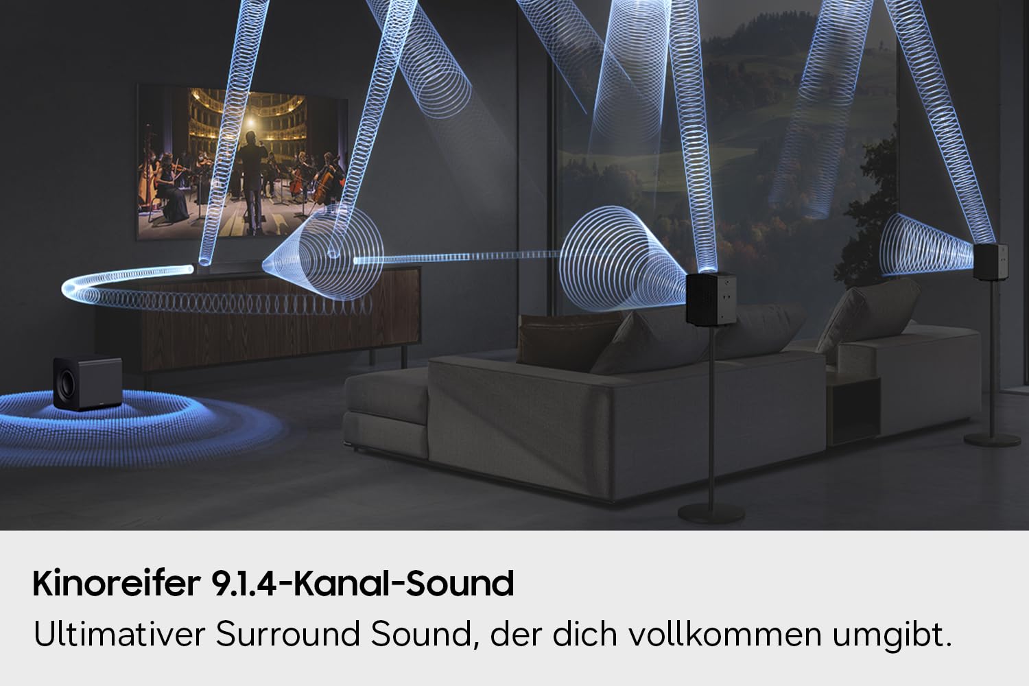 Samsung HW-Q995GH / Q990H Q-Series 11.1.4-Kanal Surround-Soundbar für TVs, Kabelloser 8"-Dual-Subwoofer, 4.0.2-Rücklautsprecher, Kabellos Dolby Atmos & DTS:X, SpaceFit Sound Pro, Q-Symphony, Alexa