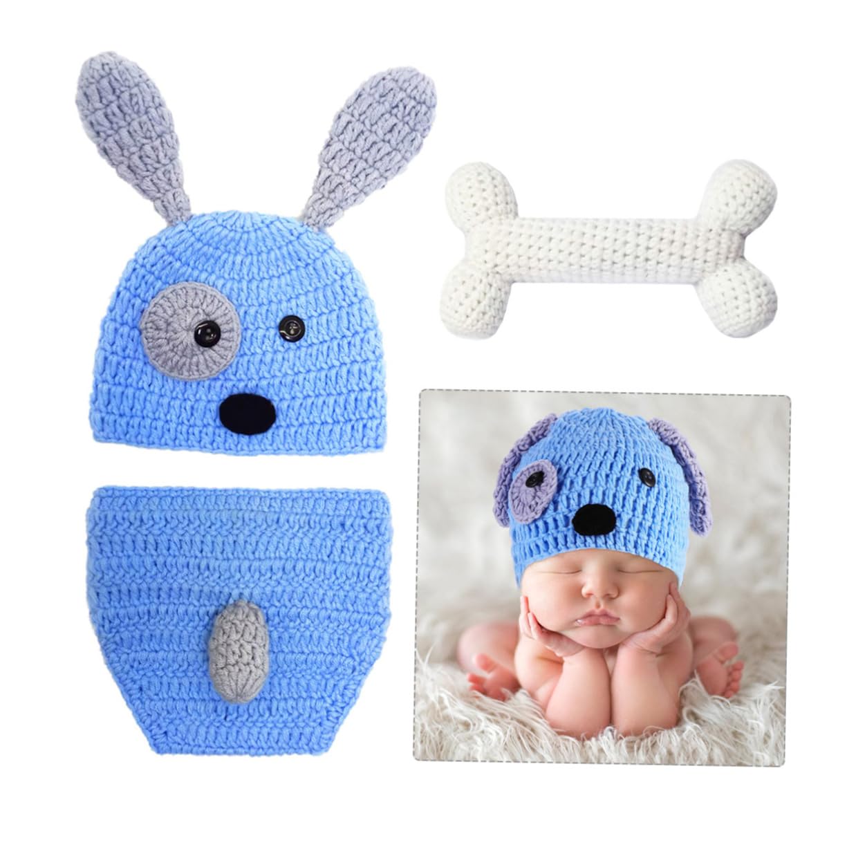 CALLARON Conjunto Ropa Tejida Mano Para Fotografía De Bebés De Accesorios De De Color Azul