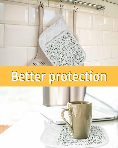 Miniatura 22 de Juego de 4 agarraderas de tela de rizo antideslizantes y aislantes de calor con bolsillo, guantes gruesos para horno, posavasos para hornear, bolas