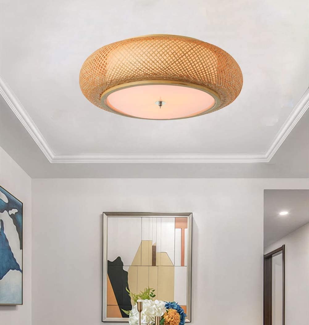 KWOKING Lighting Industrial Handmade Flush Mount Ceiling Light Loft Bamboo Ceiling Light fixtures Rattan Lantern Light 3 Lights Vintage Hanging Light 15.75 inches