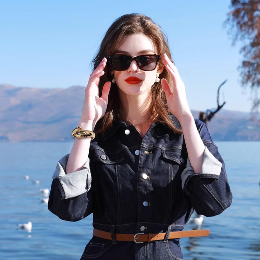 Fashion Chunky Teardrop 14K Gold Plated Bangle Bracelets for Women Dainty Trendy Minimalist Hinge Cuff Wrist Bracelets Statement High Polished Jewelry Party Birthday Gift - Image 6