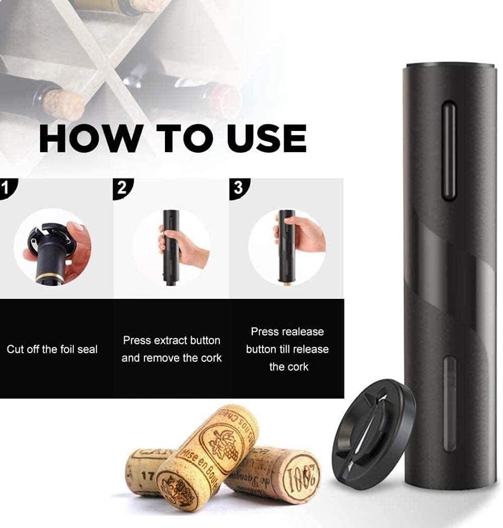 Electric Wine Opener Set – Automatic Wine Opener Electric Corkscrew – Battery Operated & Cordless Electric Wine Bottle Opener with Foil Cutter – Black Wine Gift Set