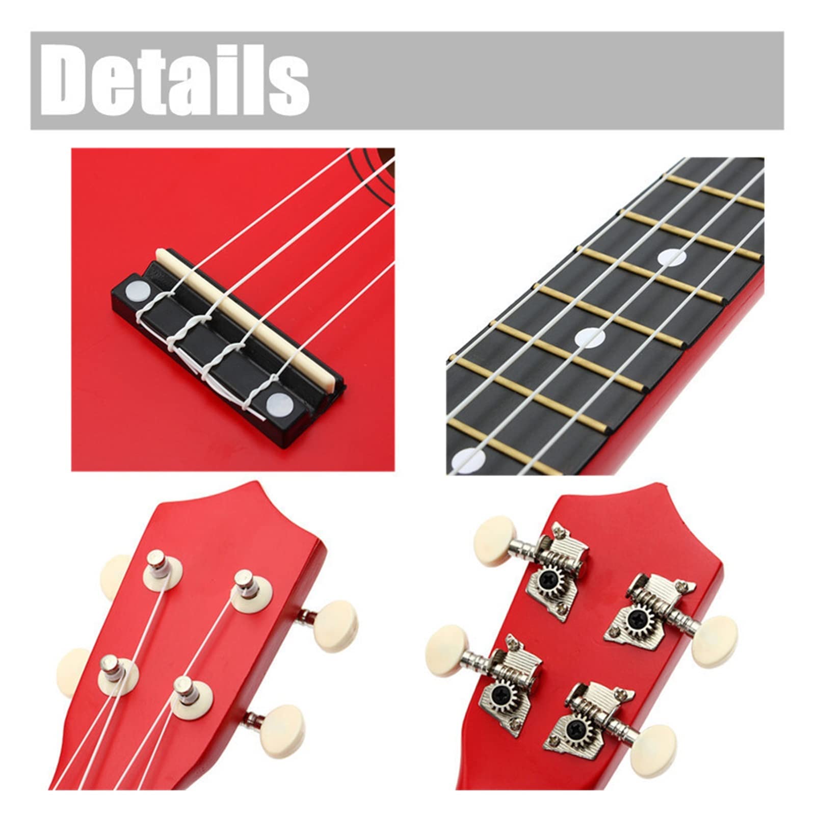 21 -calowa baswood sopran gitara gitara Rosewood 4 struny ukulele gitara gitarowa dla dzieci instrumenty muzyczne (Color : Rose red, Size : 21 inches)