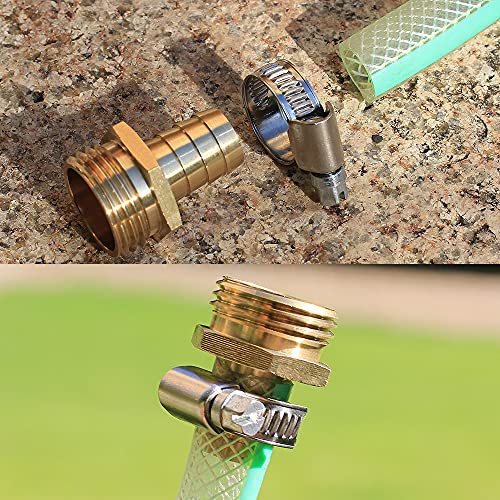 Image of Solid Brass Garden Hose Repair kit Connector with Stainless Steel Clamps, Male Adapter /Female Garden Hose Swivel Fitting (5 /8 inch Barb x 3 /4 inch Male-2 Sets)